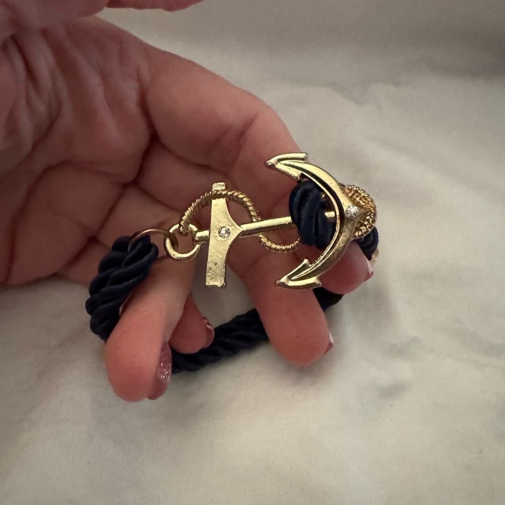 Gold Anchor Bracelet with Navy Rope – Nautical Preppy Jewelry
